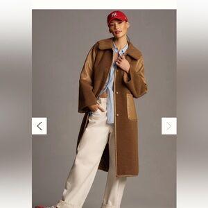 Avec Les Filles Brown Faux-Shearling Trench Coat with Leather Trim